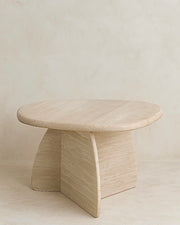 Light beige Toscana travertine side table with a modern design by Belaré Home