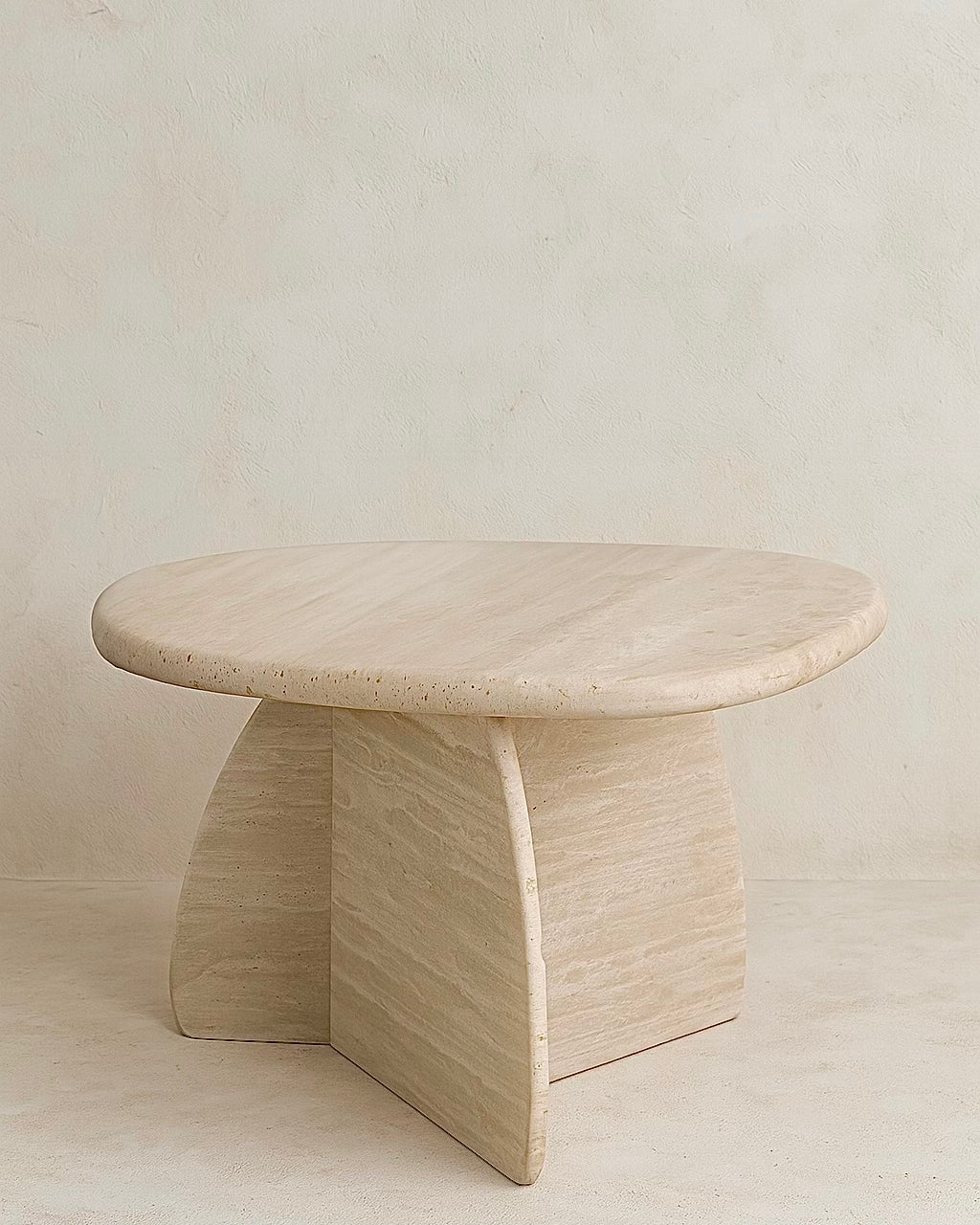 Light beige Toscana travertine side table with a modern design by Belaré Home