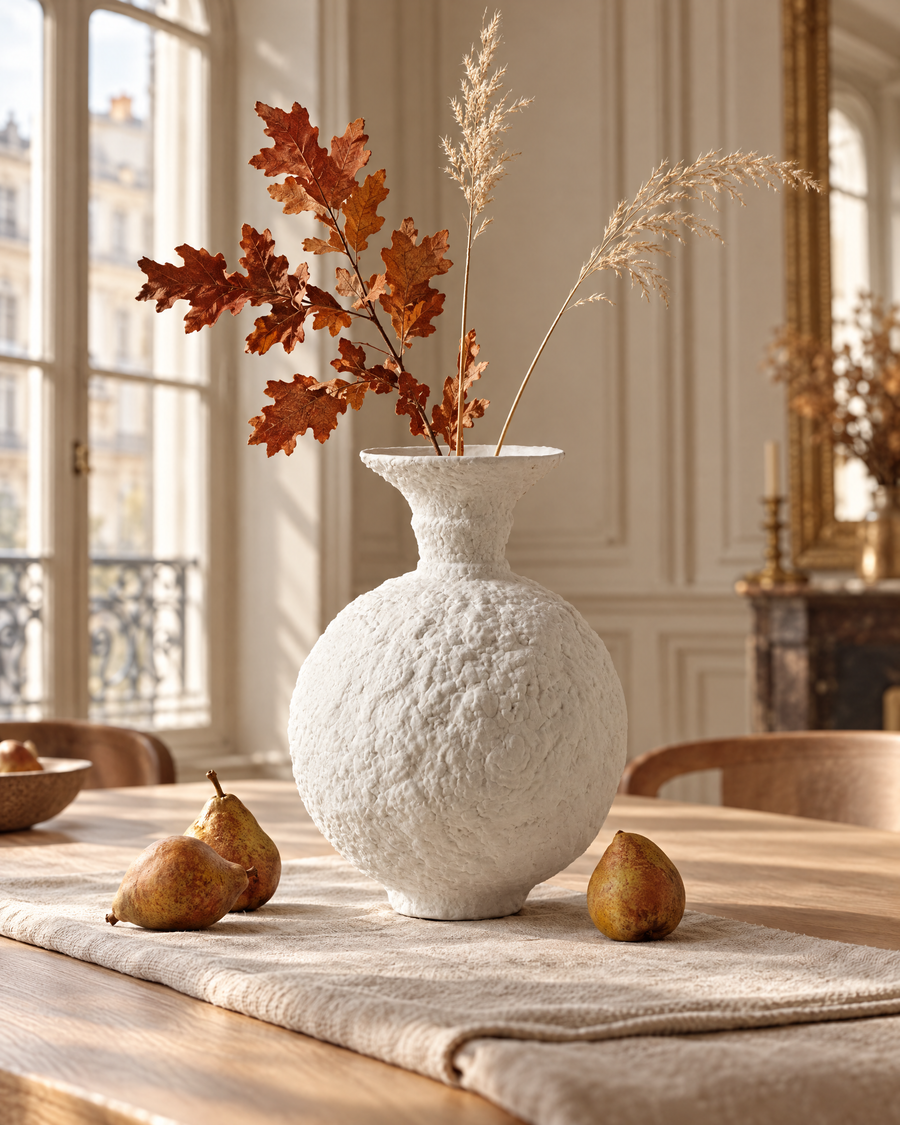Volare ceramic vase with autumn stems as a holiday centerpiece