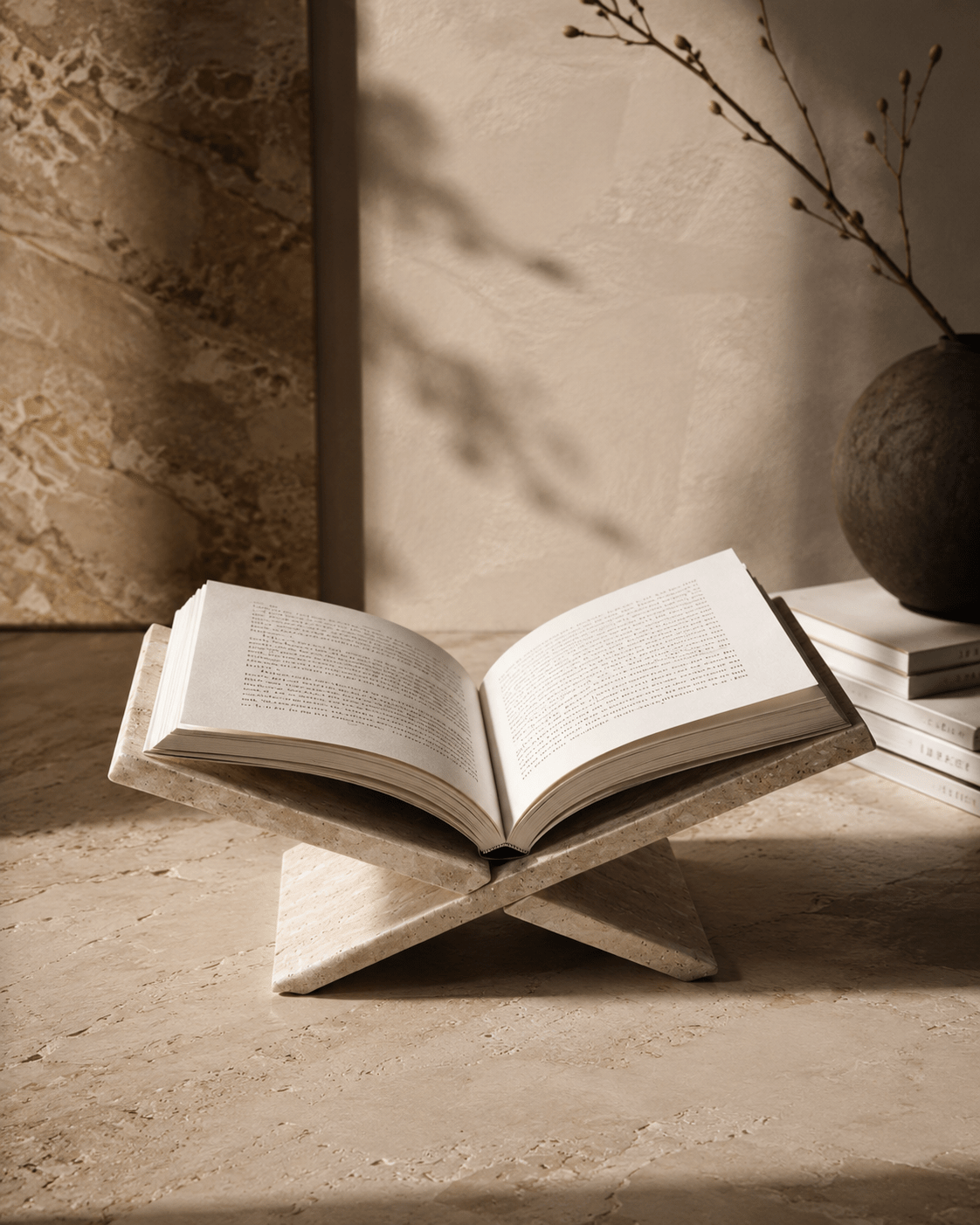 Belaré Pure Travertine Bookstand - Natural Stone Book Rest 18" - Belaré Home
