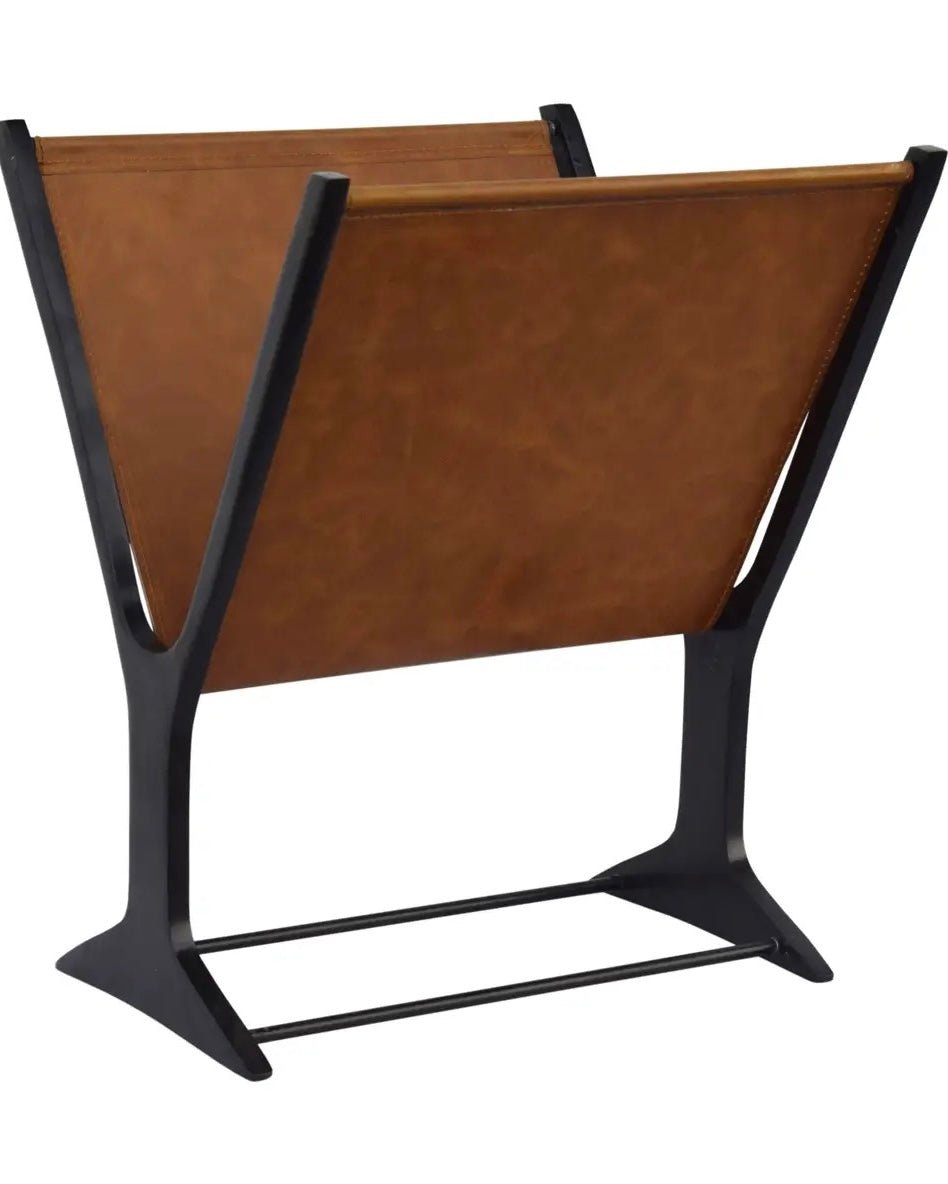 Leather Book Rack Leather Book & Magazine Rack - Brown Black | Belaré Home