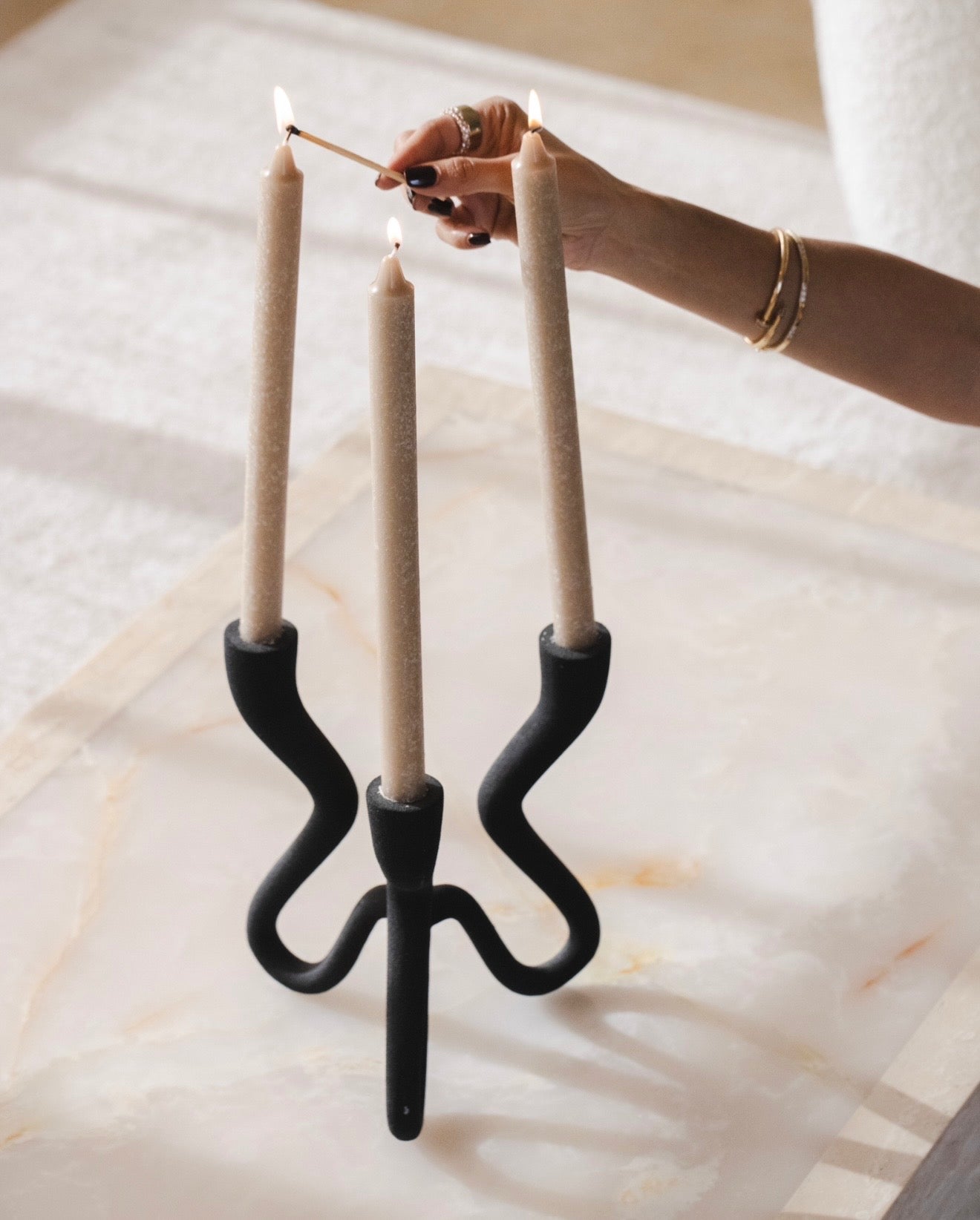 Ebony Elevated Black Aluminum Candelabra - 9.5" Modern Candle Holder - Belaré Home