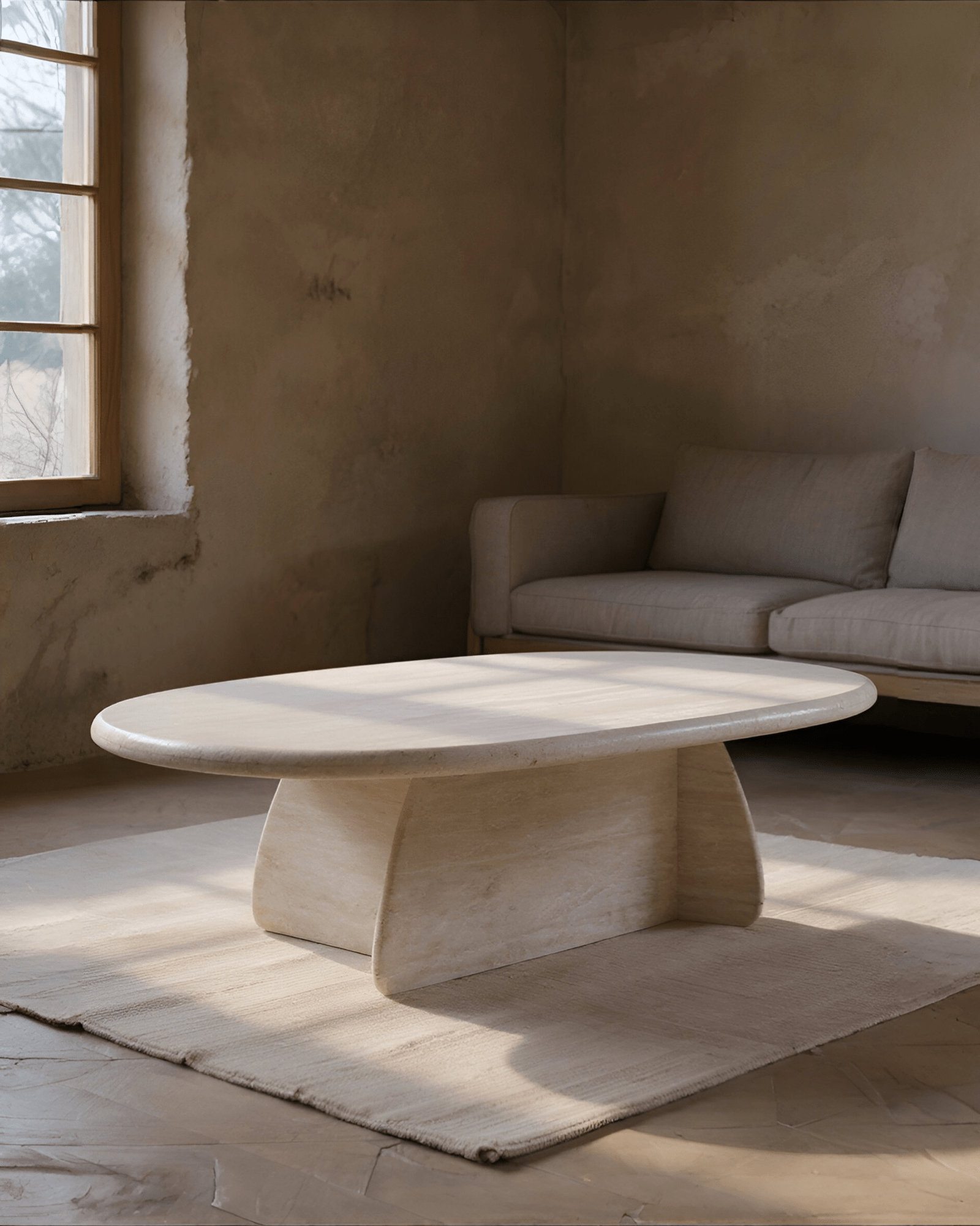 Toscana Italian Travertine Coffee Table - Hand - Carved Stone Pedestal Base - Belaré Home