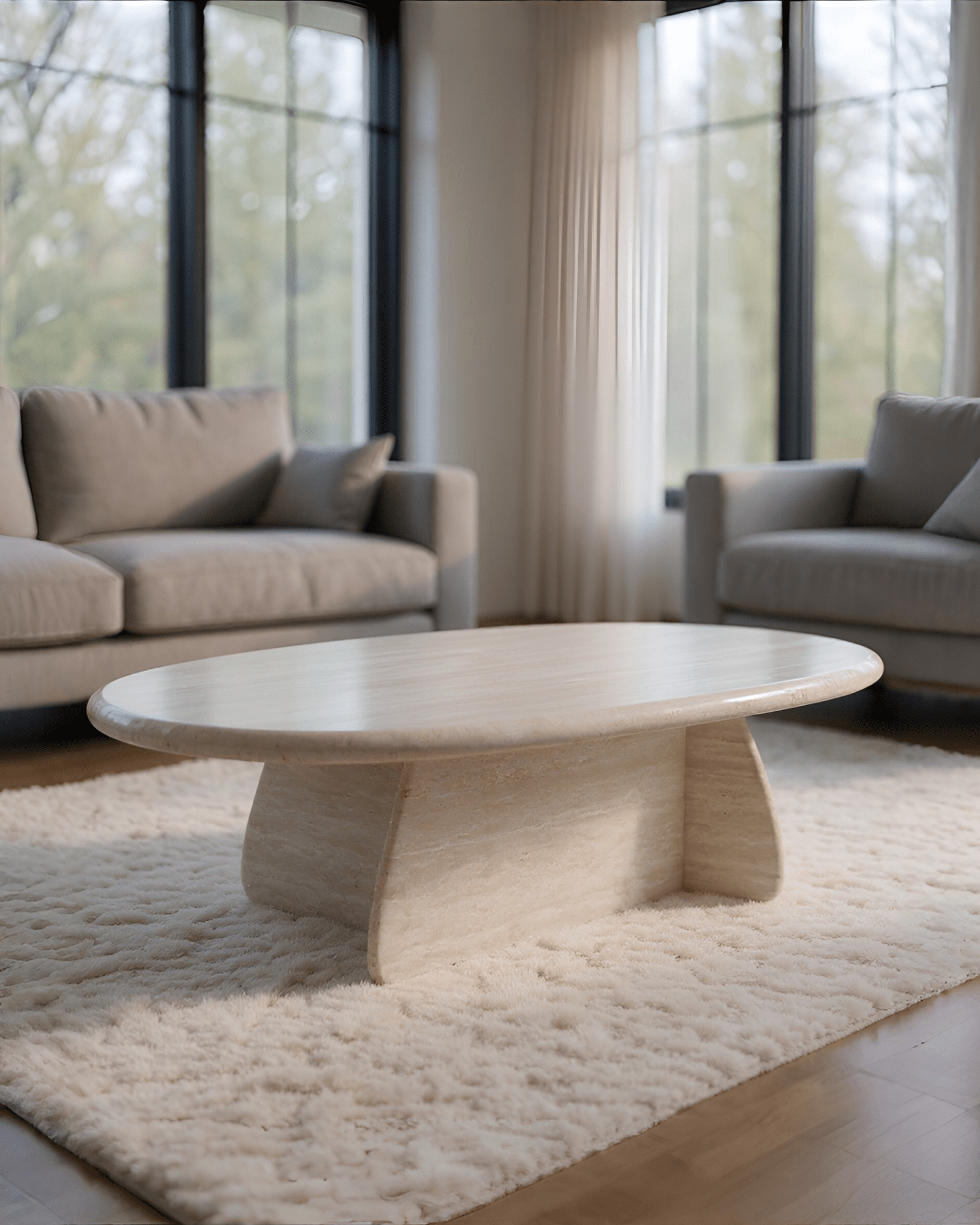 Toscana Italian Travertine Coffee Table - Hand - Carved Stone Pedestal Base - Belaré Home