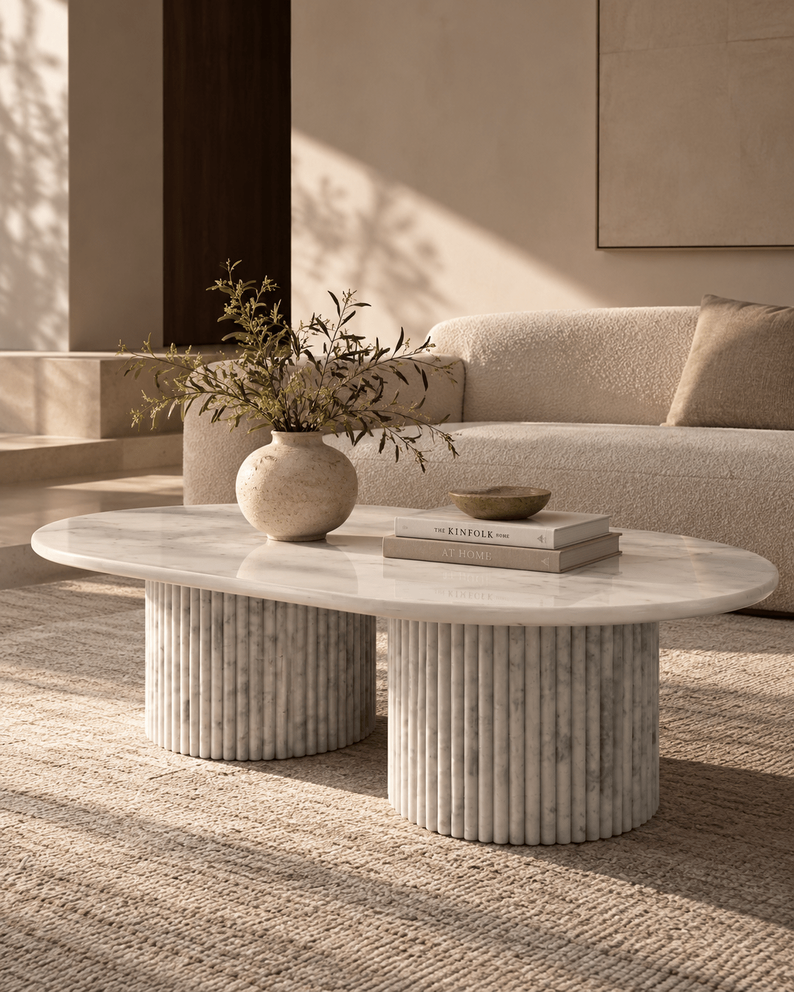 Waverly White Marble Coffee Table, 55" x 35" - Belaré Home