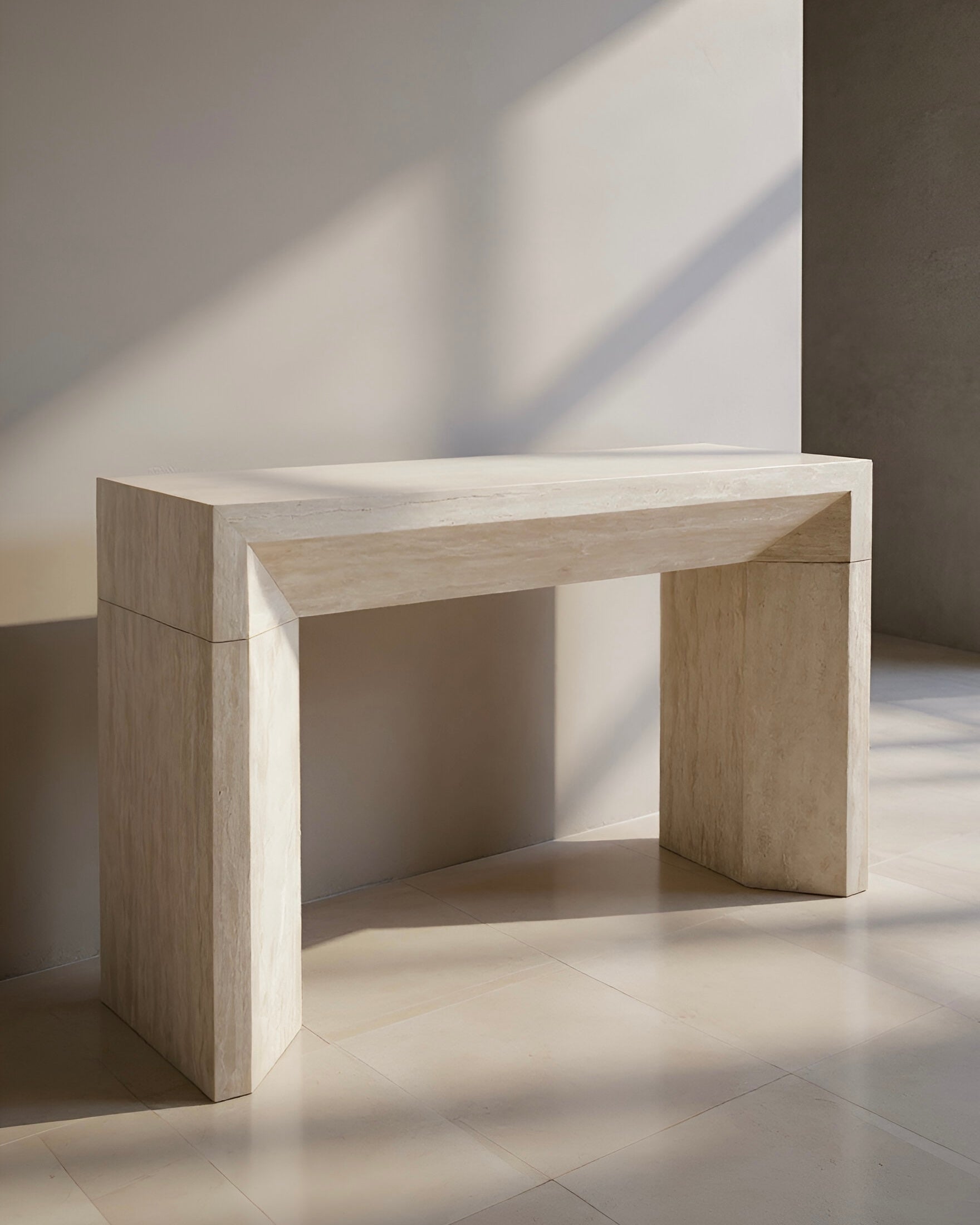 Toscana Natural Travertine Console Table - 63" Veined Stone - Belaré Home