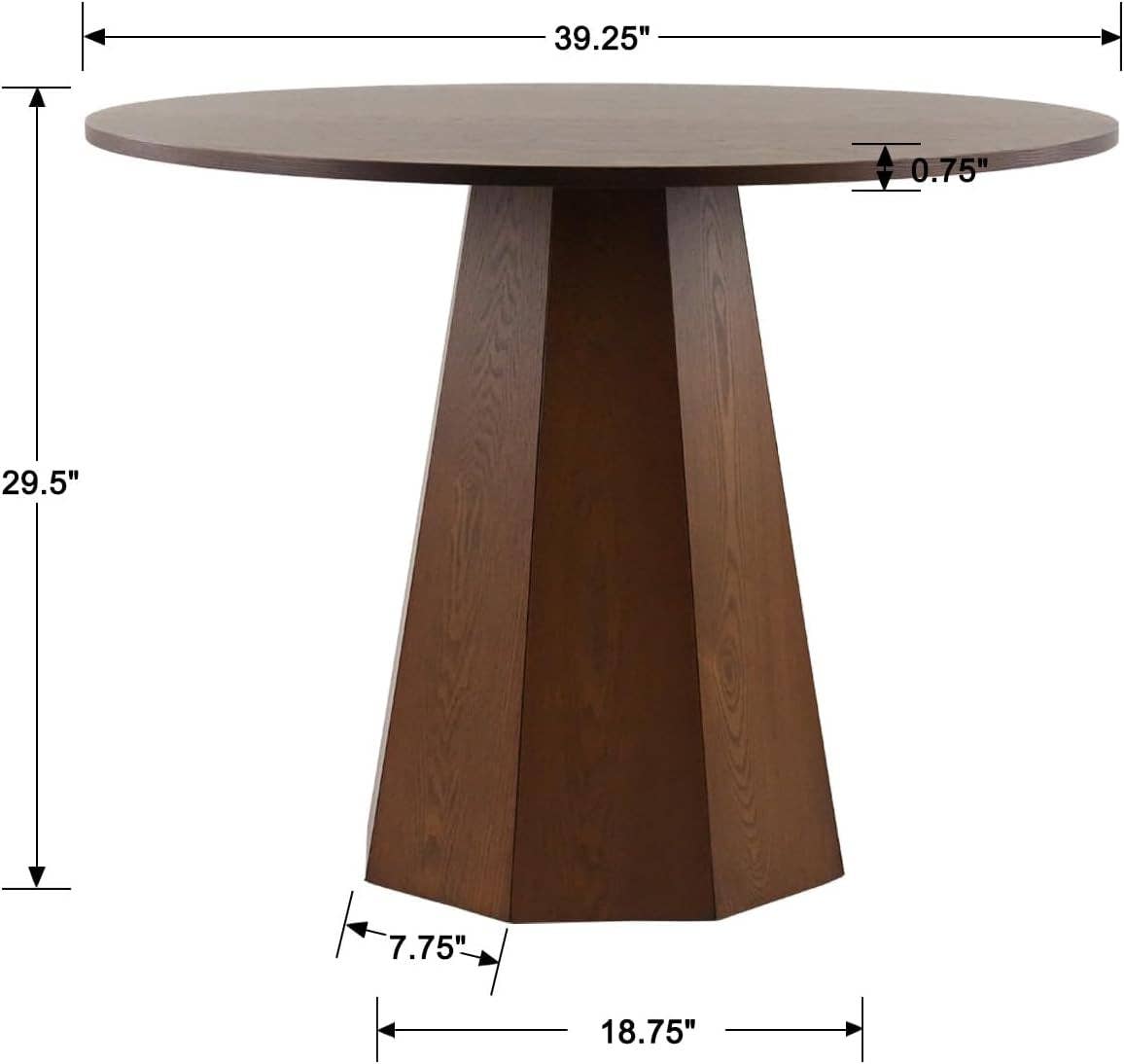 Round Walnut Solid Wood Dining Table 39 Inch Pedestal Base Design Modern - Belaré Home