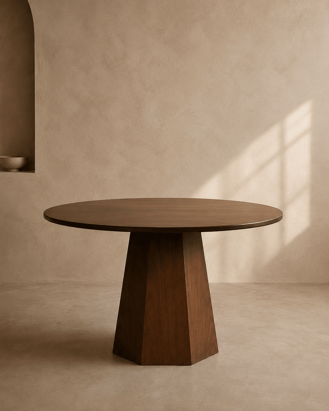 Round Walnut Solid Wood Dining Table 39 Inch Pedestal Base Design Modern - Belaré Home