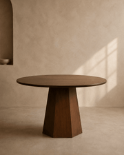 Round Walnut Solid Wood Dining Table 39 Inch Pedestal Base Design Modern - Belaré Home