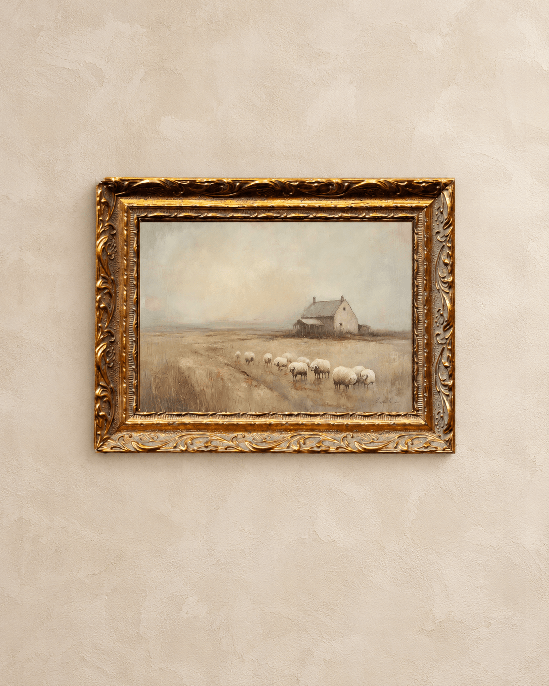 Vintage Farmland Brass Inspired Gold Framed Art - Belaré Home