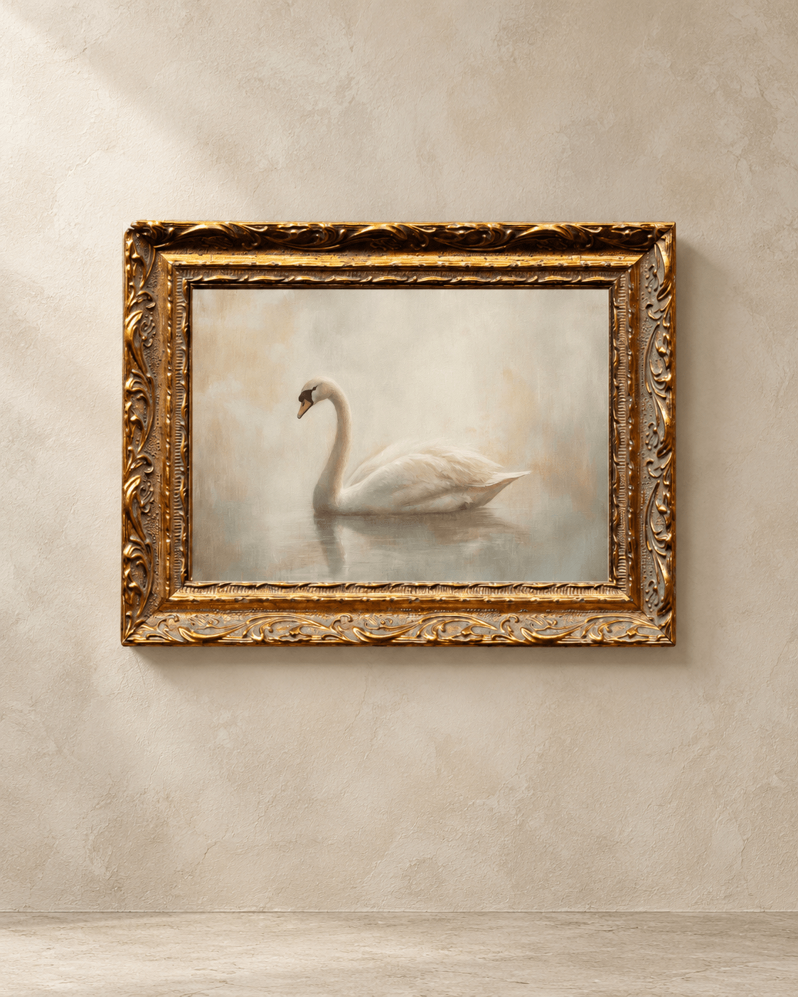 Vintage Swan French Brass Inspired Gold Framed Art - Belaré Home