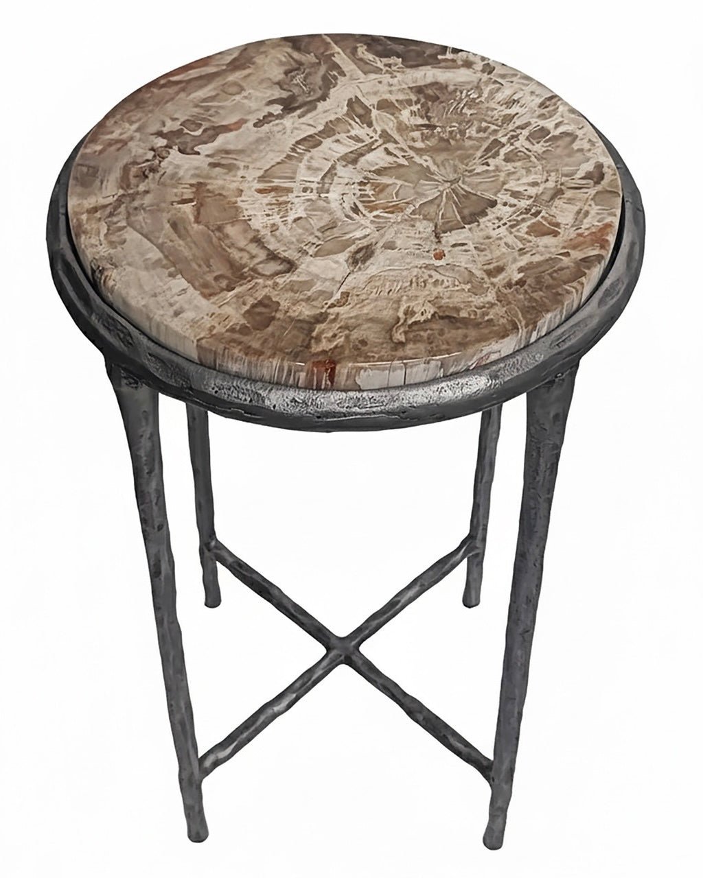 Adelle Iron Petrified Wood Accent Table - Belaré Home