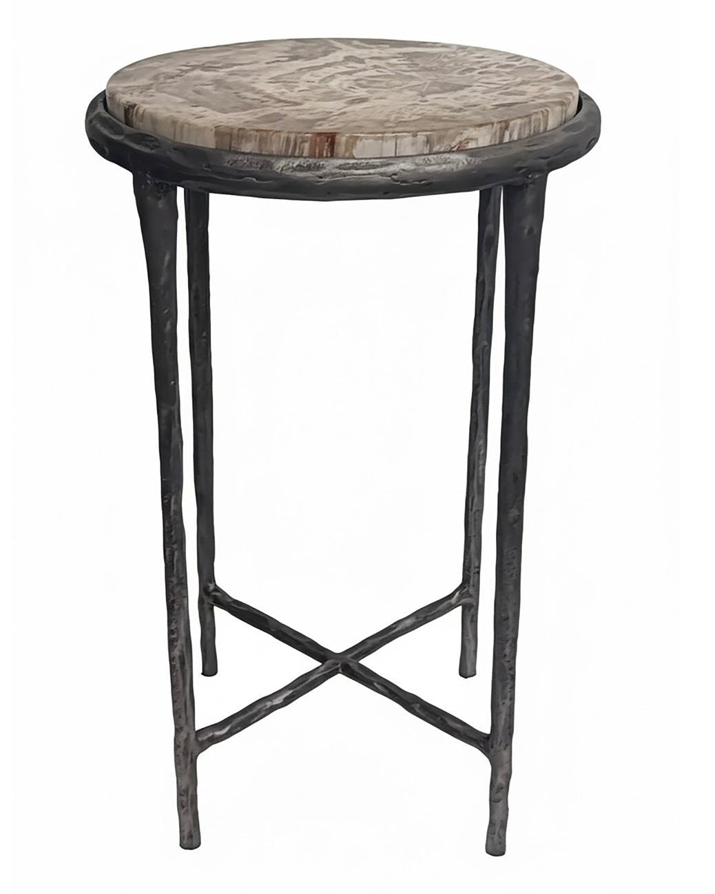 Adelle Iron Petrified Wood Accent Table - Belaré Home
