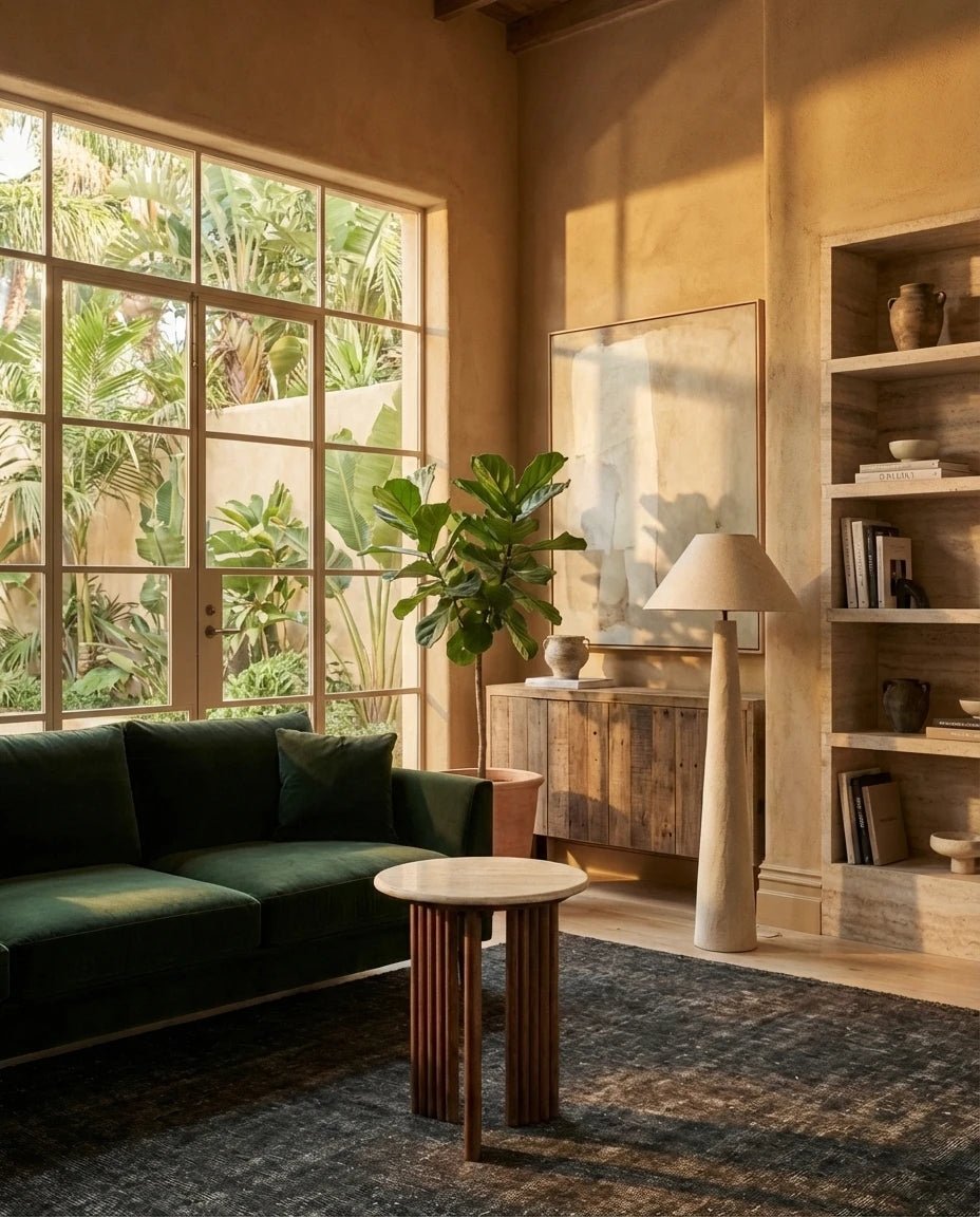 Arielle Travertine and Wood Accent Table - Belaré Home