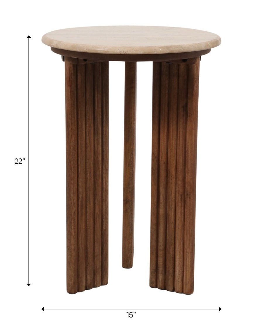 Arielle Travertine and Wood Accent Table - Belaré Home