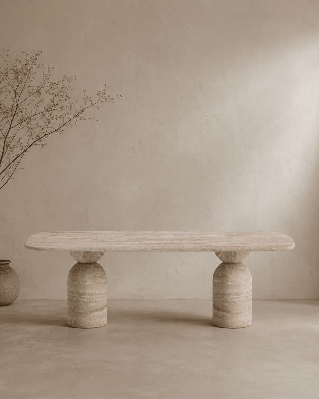Palazzo Italian Honed Travertine Dining Table – 96" - Belaré Home