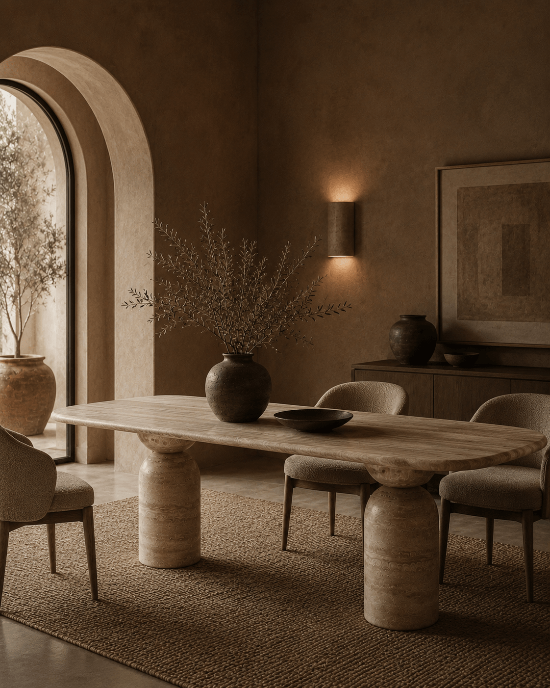Palazzo Italian Honed Travertine Dining Table – 96" - Belaré Home