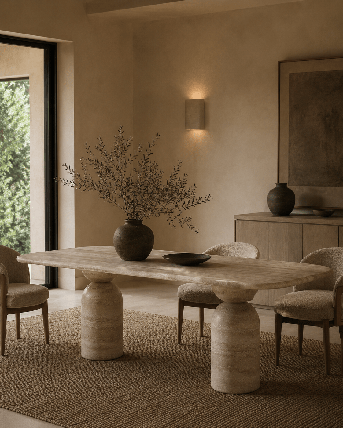 Palazzo Italian Honed Travertine Dining Table – 96" - Belaré Home