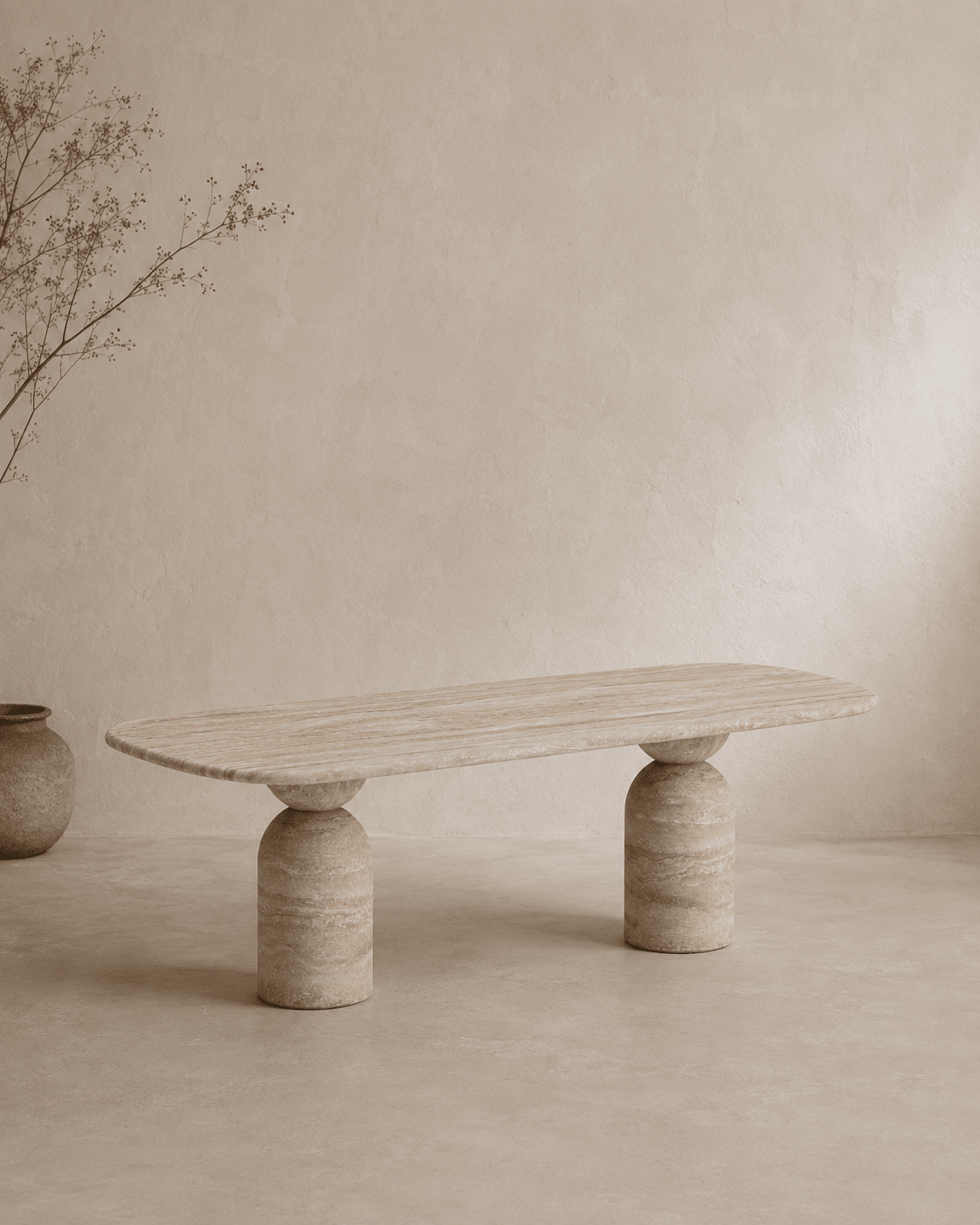 Palazzo Italian Honed Travertine Dining Table – 96" - Belaré Home