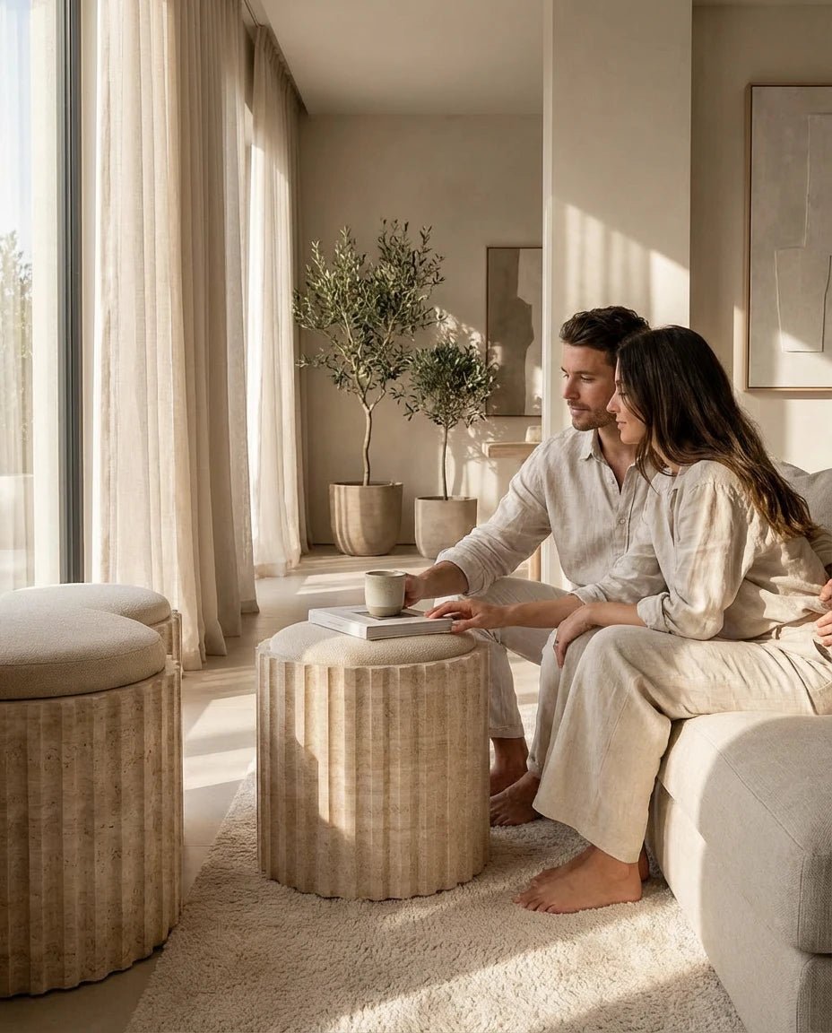Travertine Sculpture Accent Seat - Belaré Home