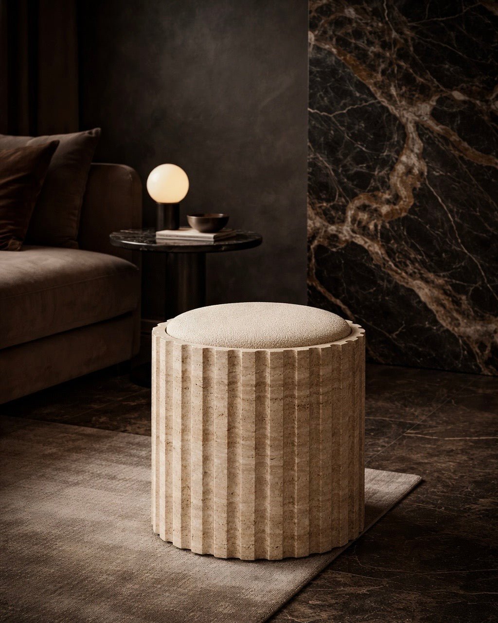 Travertine Sculpture Accent Seat - Belaré Home