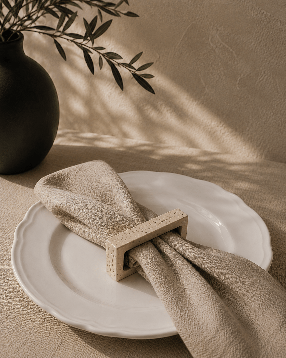 Travertine Napkin Rings - Set of 4 - Belaré Home