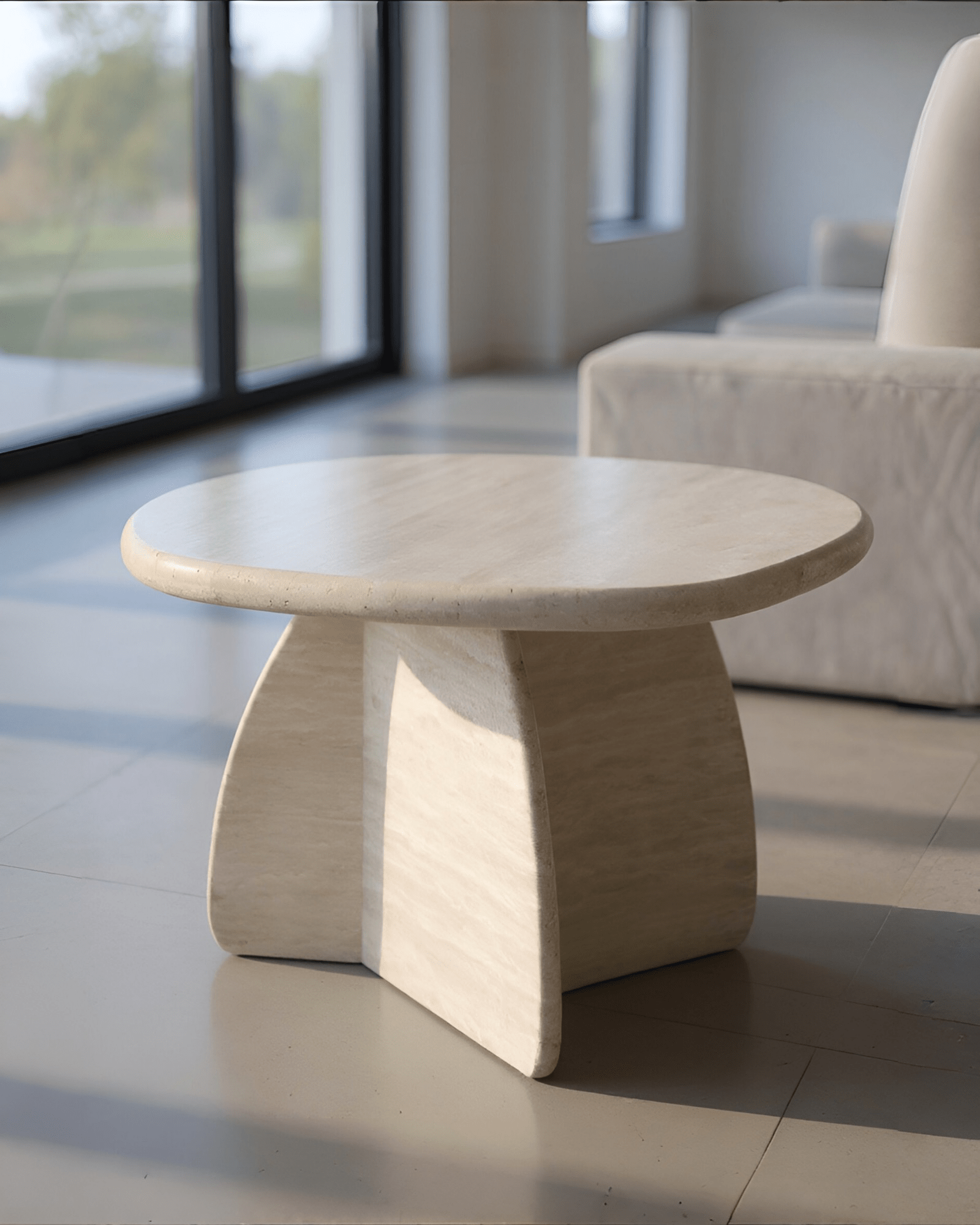 Toscana Handcrafted Italian Travertine Side Table - Sculptural Stone - Belaré Home