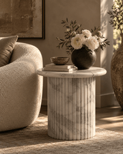 Waverly White Marble End Table - 20x20 Italian Contemporary Design Side Table - Belaré Home