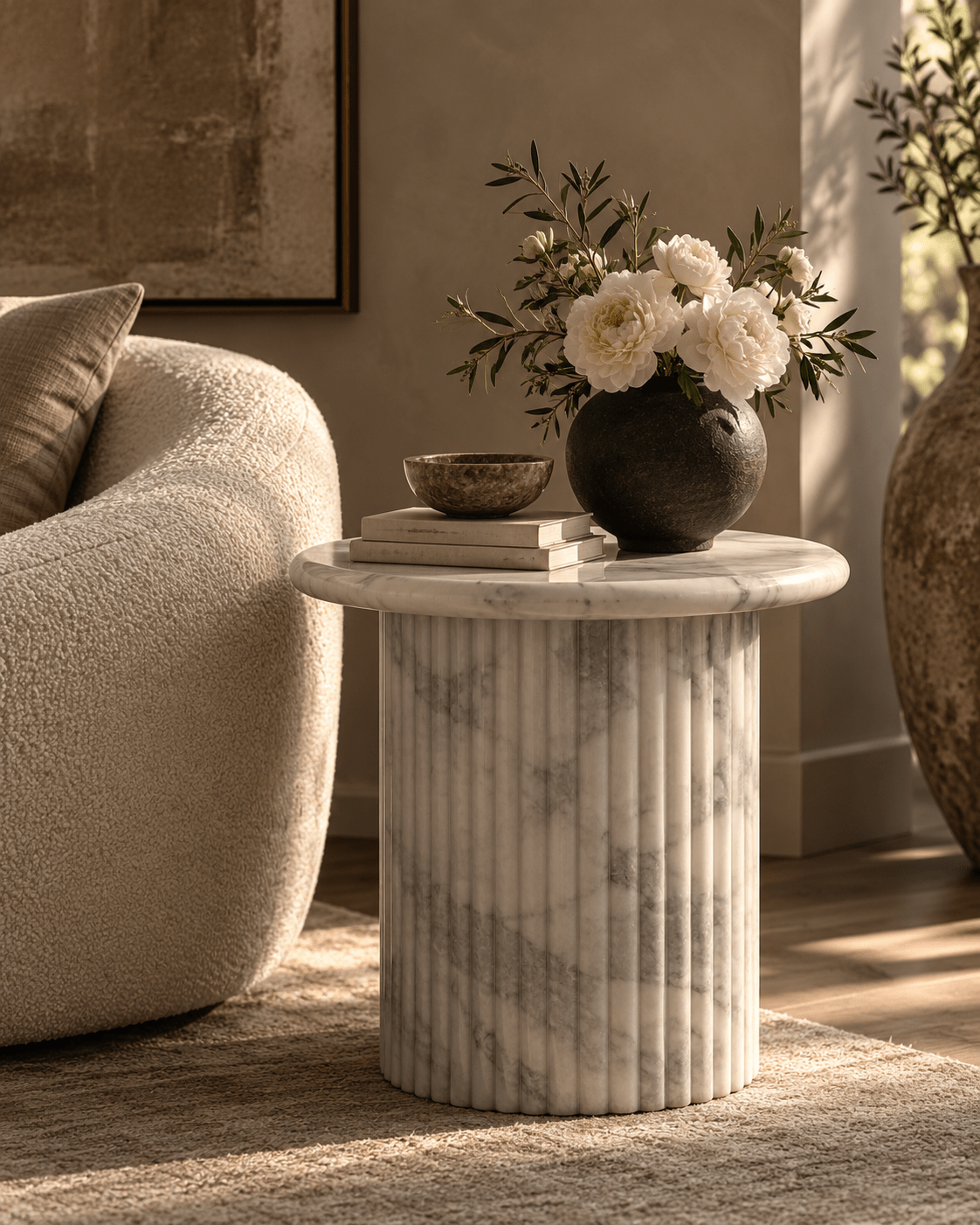 Waverly White Marble End Table - 20x20 Italian Contemporary Design Side Table - Belaré Home