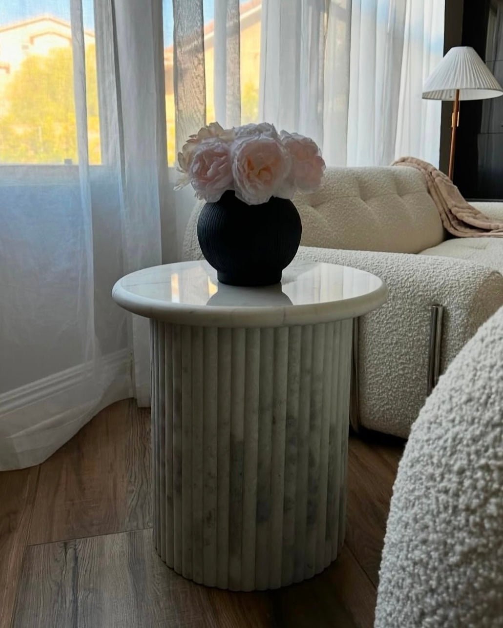 Waverly White Marble End Table - 20x20 Italian Contemporary Design Side Table - Belaré Home