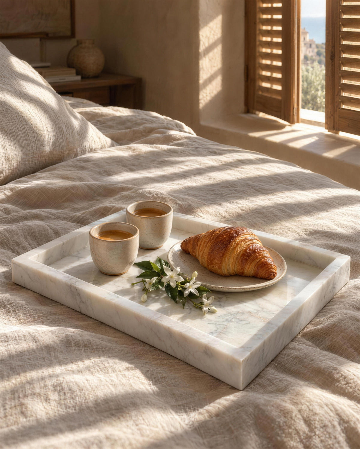 Handcrafted White Marble Serving Tray - Organic Stone 10x14 Inch - Belaré Home