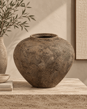 Puebla Vase - Brown Terracota Decorative Vessel 14 L x 12 H (IN) - Belaré Home
