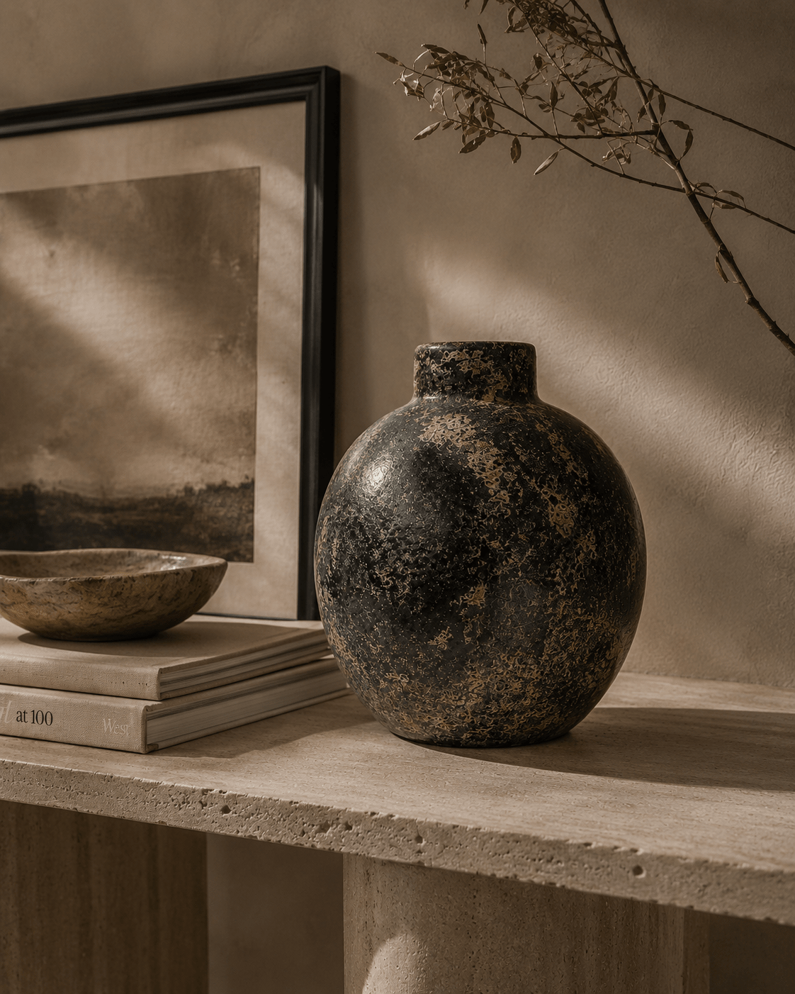 Tonala Vase - Black Terracota Decorative Vessel 11" - Belaré Home