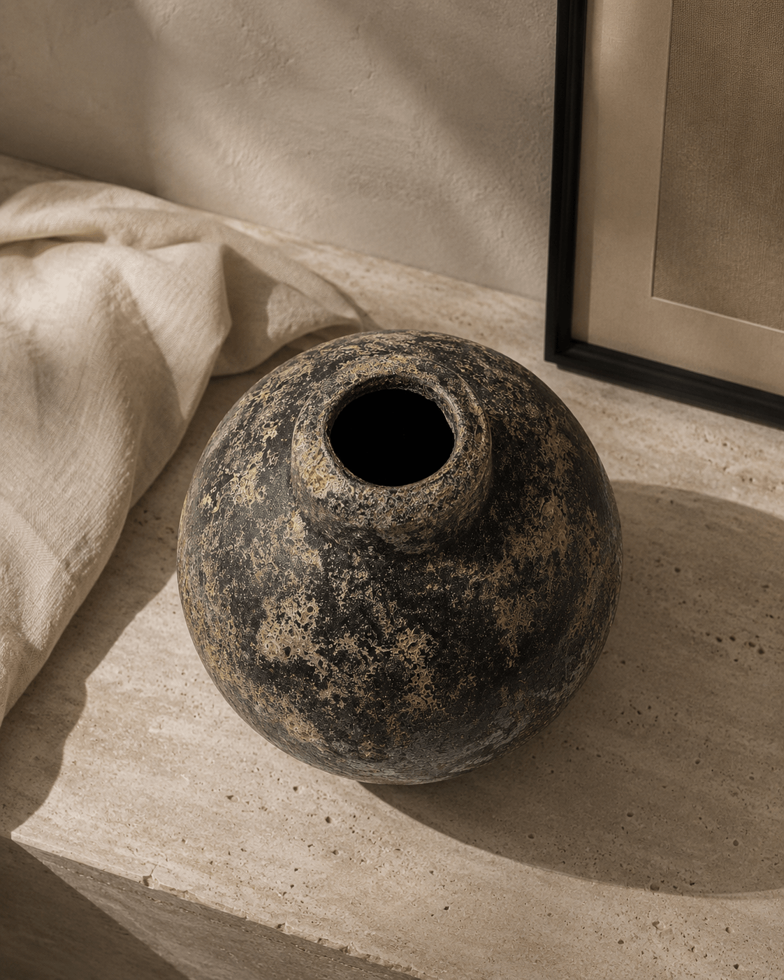 Tonala Vase - Black Terracota Decorative Vessel 11" - Belaré Home