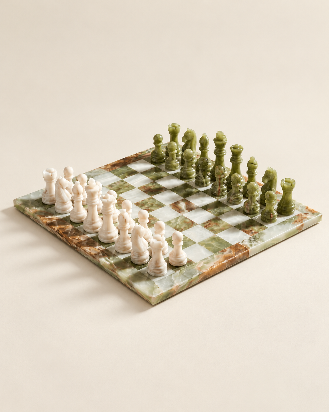 Bellano Green Onyx Chess Set — board and playing pieces